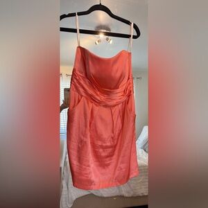 David's Bridal Coral Ruched Sheath Dress Cowl Neck Cocktail